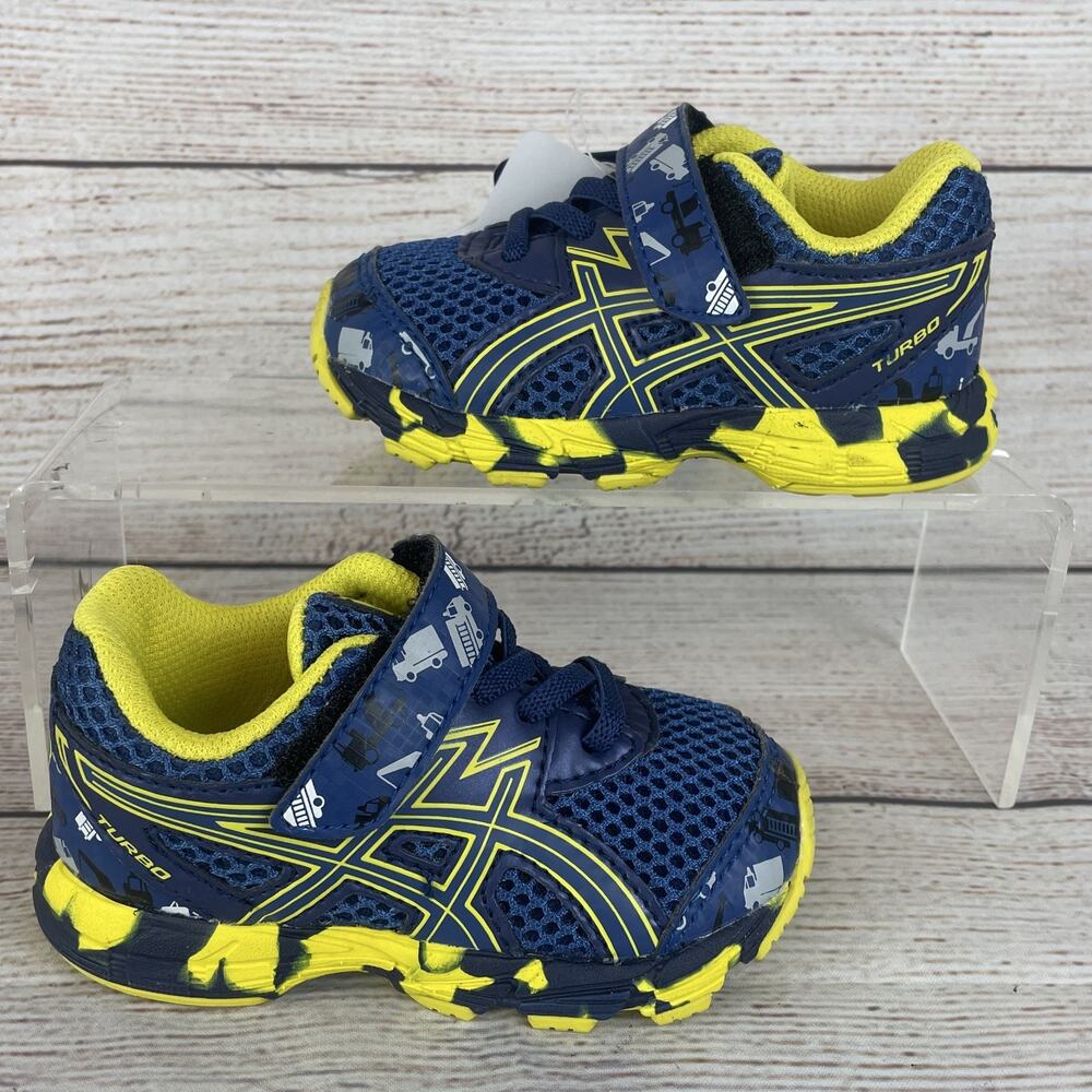 Asics Turbo TS Trucks Toddler Boys Sz 5 Sneakers Indigo Blue Flash Yellow
